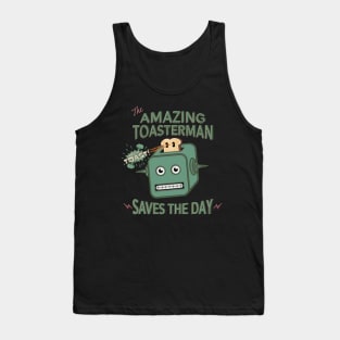 The Amazing Toasterman Saves the Day Funny Halftone Robot Toaster Tank Top